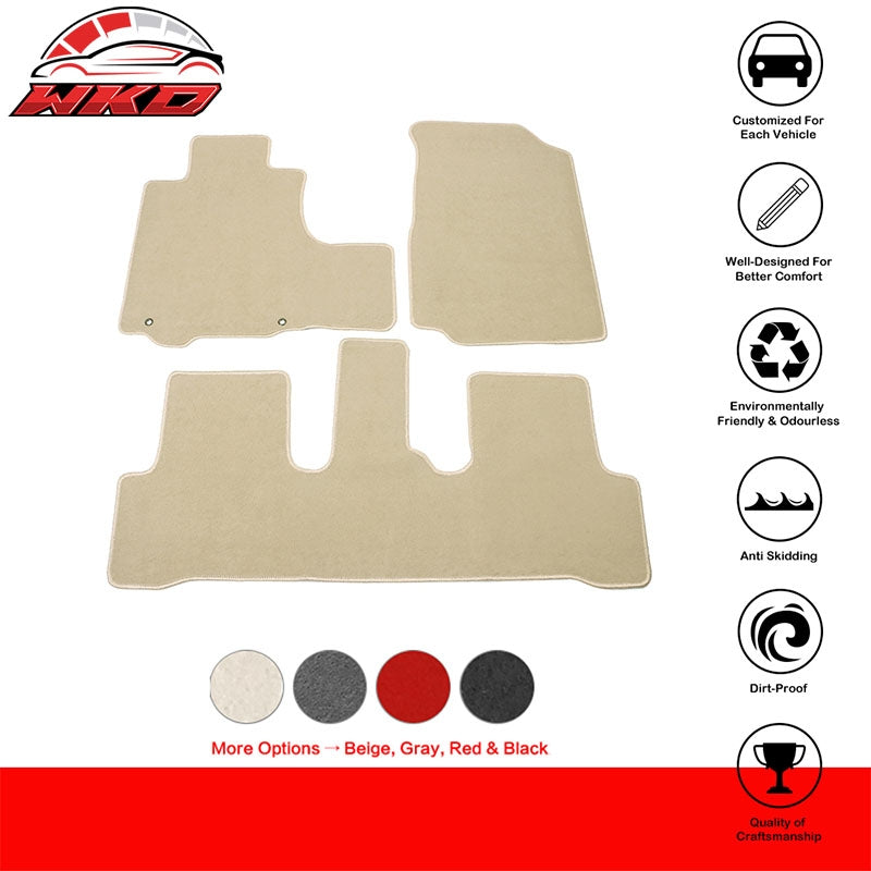 Fits 07-11 Honda CRV Floor Mats Nylon Beige Non-Slip Auto Carpets Front Rear 3PC
