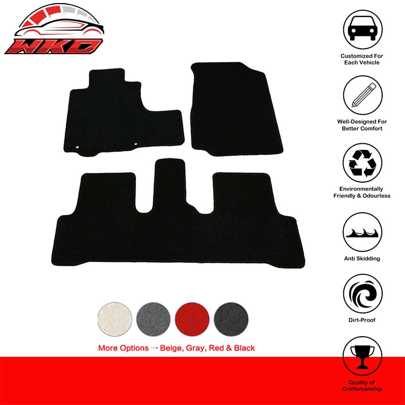 Fits 07-11 Honda CRV 3PC Front Rear Auto Floor Mats Non-Slip Carpets Nylon Black