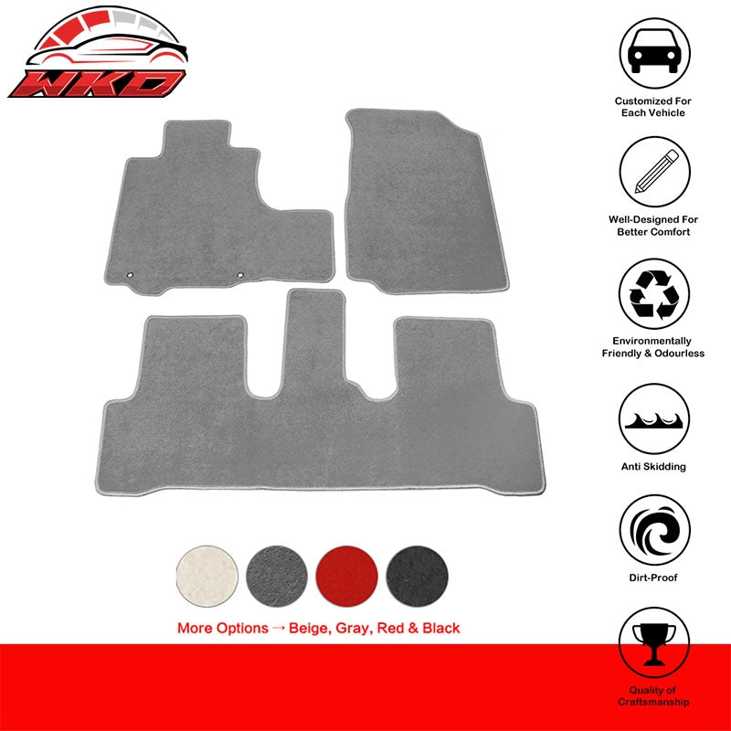 Fits 07-11 Honda CRV Floor Mats Nylon Gray Non-Slip Auto Carpets Front Rear 3PC