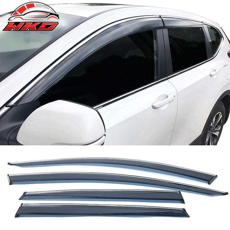 Fits 17-22 Honda CRV Window Visors w/ Chrome Trim Polycarbonate 4Pc Set