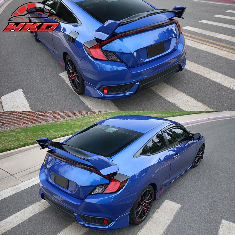 Fits 16-20 Honda Civic Coupe TR Style Rear Trunk Spoiler Lip ABS Unpainted Black