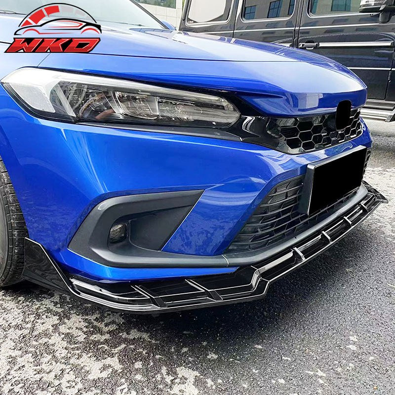 Fits 22-24 Honda Civic 11th FE-C Style Gloss Black Front Bumper Lip Spoiler 3PCS