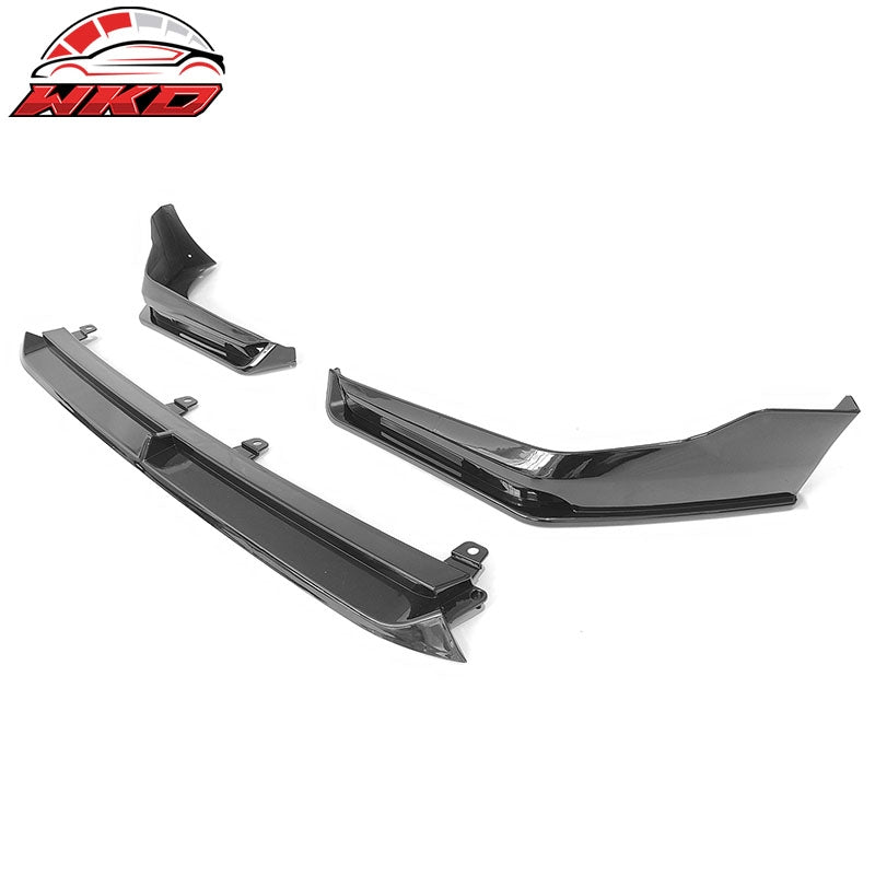 Fits 22-24 Honda Civic 11th Gen IKON Style Front Bumper Lip W/LED PP Gloss Black