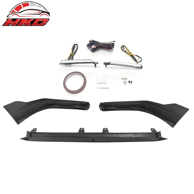 Fits 22-24 Honda Civic 11th Gen IKON Style Front Bumper Lip W/LED PP Gloss Black