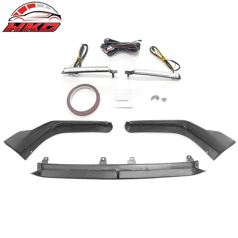 Fit 22-24 Honda Civic 11th Gen IKON Style Matte Black Front Bumper Lip W/LED 3PC