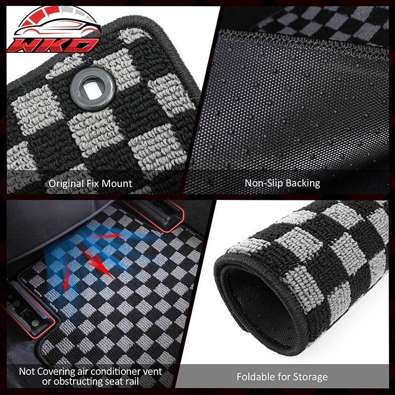 Fits 12-15 Honda Civic 2DR Floor Mats Non-Slip Carpet Checkered Black Gray Plaid