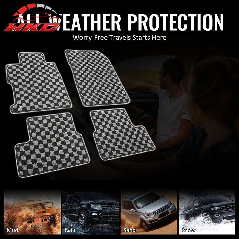 Fits 12-15 Honda Civic 2DR Floor Mats Non-Slip Carpet Checkered Black Gray Plaid