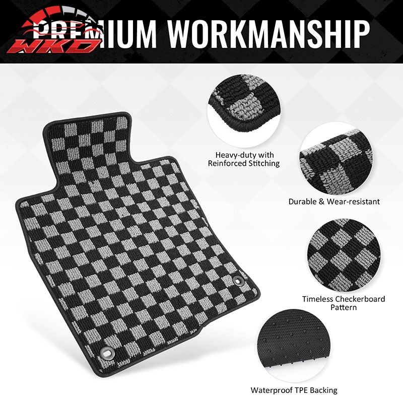 For 16-21 Honda Civic 4DR Floor Mats Non-Slip Carpets Checkered Black Gray Plaid
