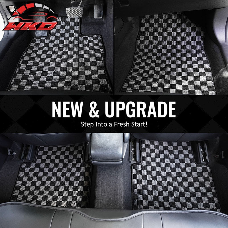 For 16-21 Honda Civic 4DR Floor Mats Non-Slip Carpets Checkered Black Gray Plaid
