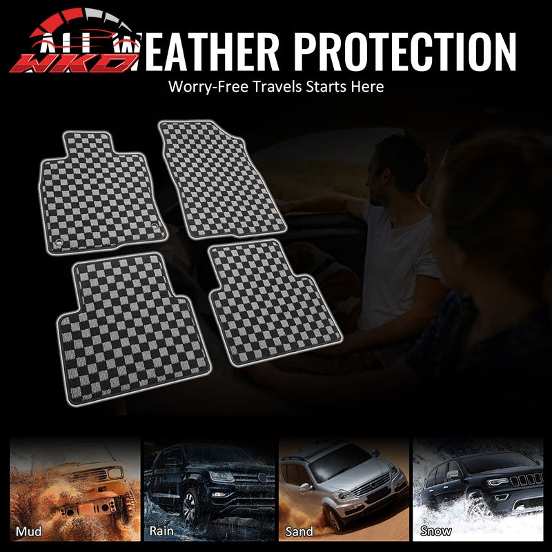 For 16-21 Honda Civic 4DR Floor Mats Non-Slip Carpets Checkered Black Gray Plaid