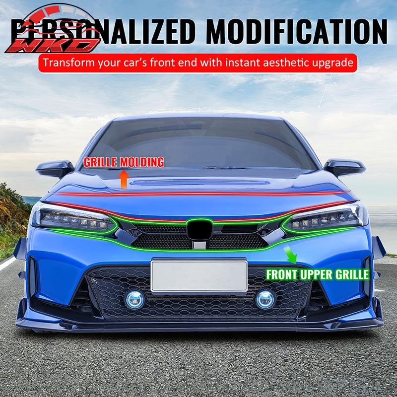 Fits 22-24 Honda Civic 4DR Sedan Varis Style Gloss Black Front Grille + Molding