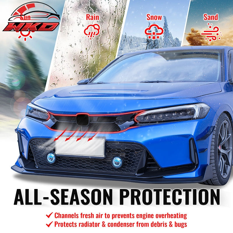 Fits 22-24 Honda Civic 4DR Sedan Varis Style Gloss Black Front Grille + Molding