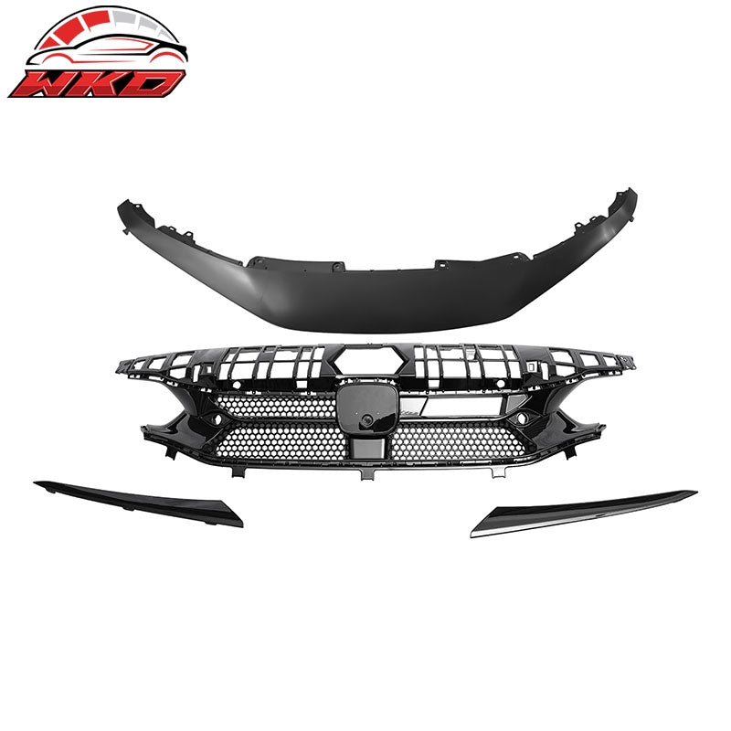 Fits 22-24 Honda Civic 4DR Sedan Varis Style Gloss Black Front Grille + Molding