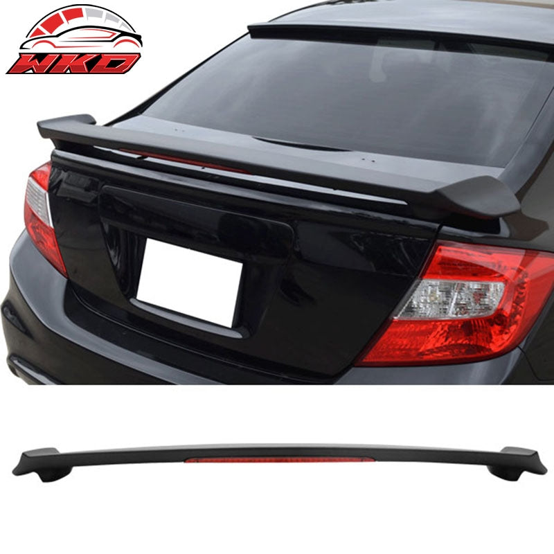 Fits 12-15 Honda Civic 9th Gen 4DR MD Style Matte Black LED Rear Trunk Spoiler