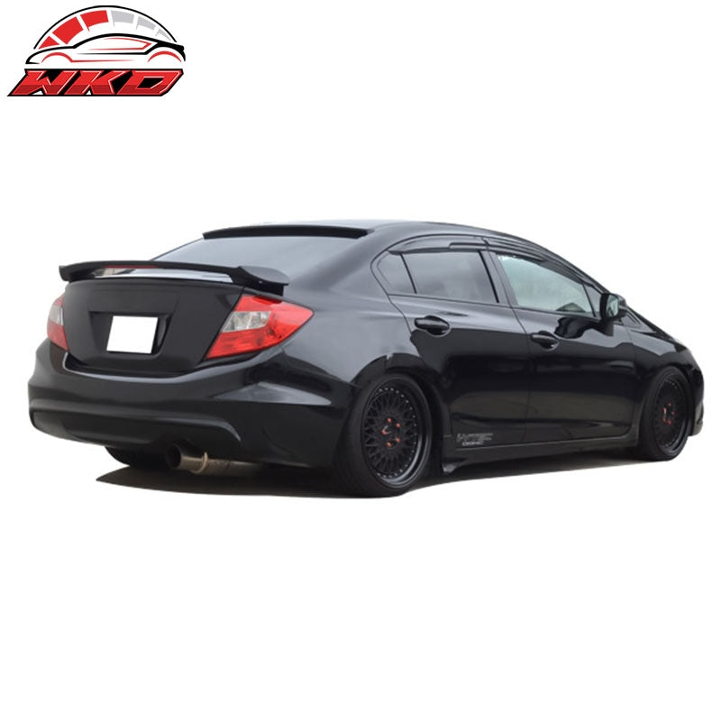 Fits 12-15 Honda Civic 9th Gen 4DR MD Style Matte Black LED Rear Trunk Spoiler