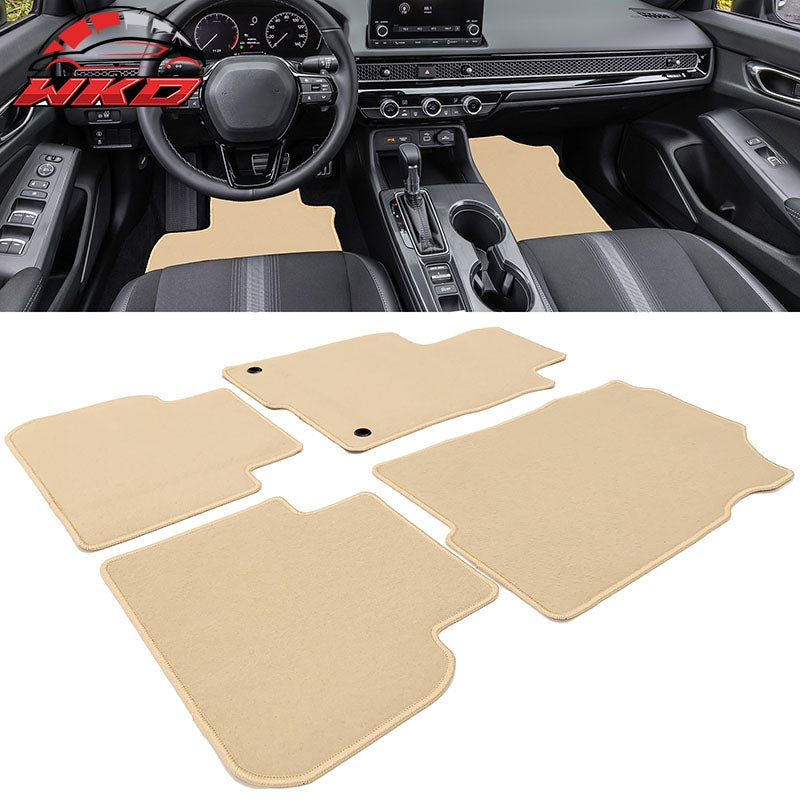 Fits 22-26 Honda Civic & Acura Integra Floor Mats Nylon Beige Carpets 4PCS Set