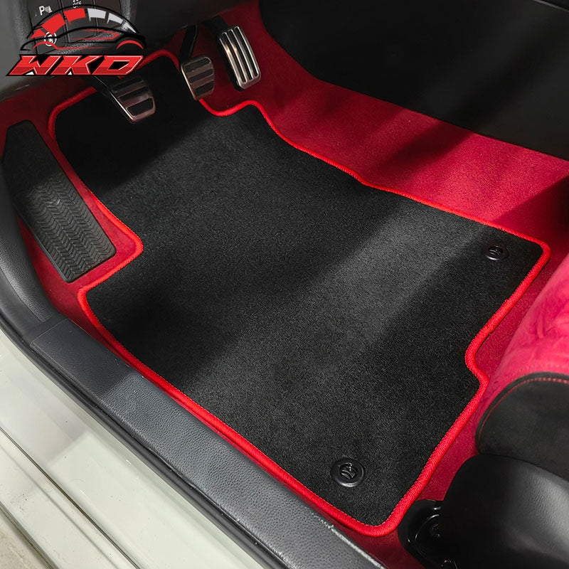 Fits 22-26 Honda Civic/Acura Integra Nylon Floor Mats Carpets Black w/ Red Edge