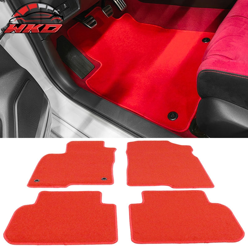 Fits 22-26 Honda Civic & Acura Integra Floor Mats Nylon Red Carpets 4PCS Set