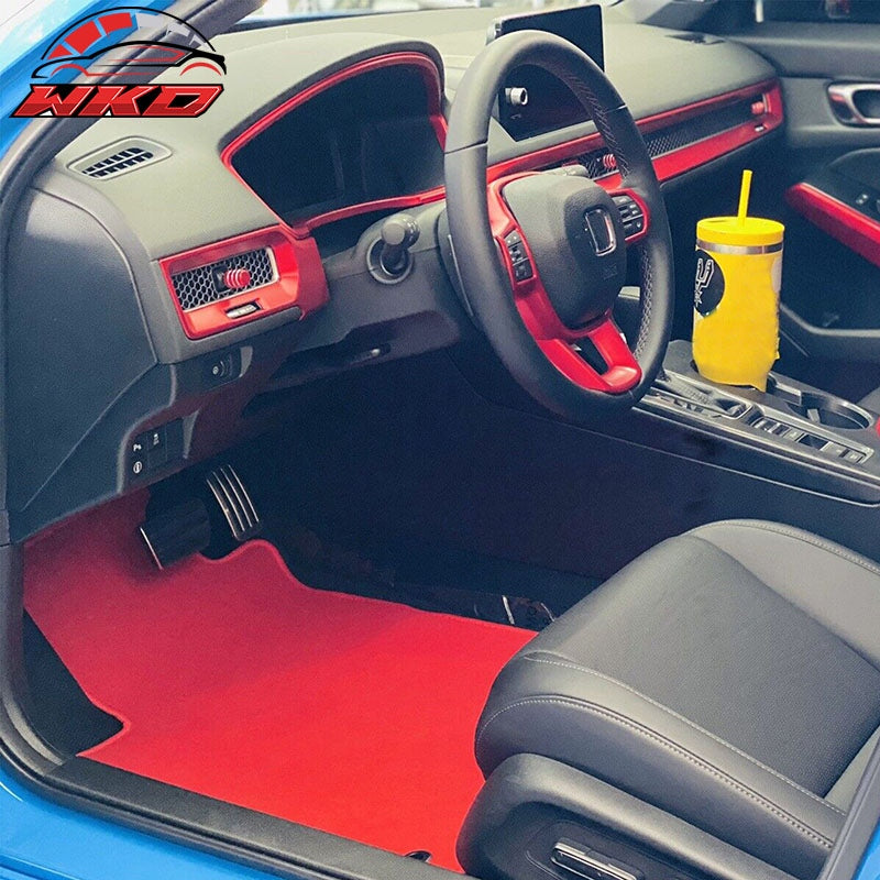Fits 22-26 Honda Civic & Acura Integra Floor Mats Nylon Red Carpets 4PCS Set
