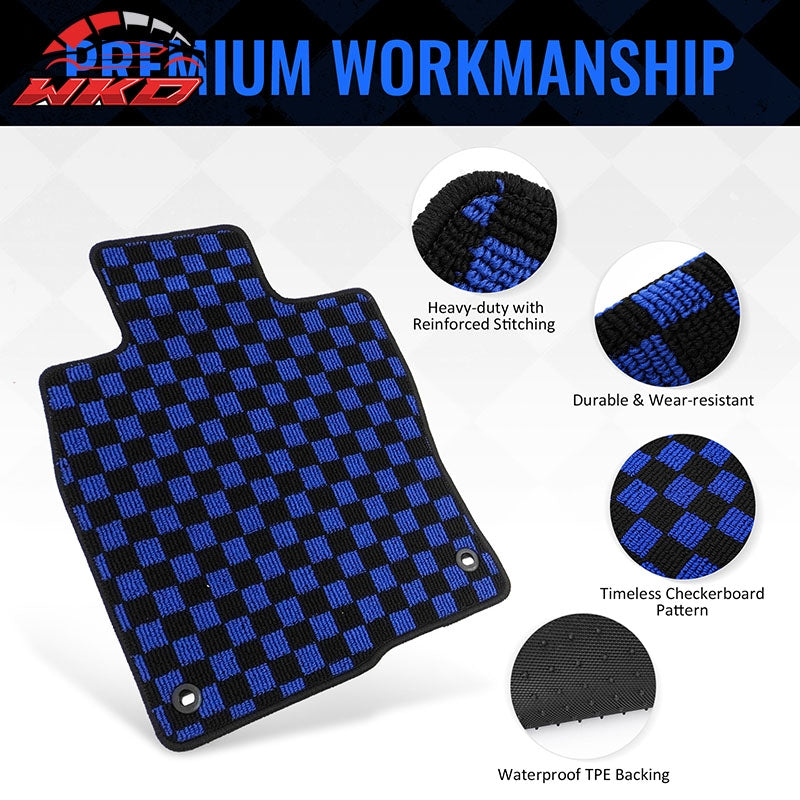 Fits 16-21 Honda Civic Anti-slip Floor Mats Checkered Carpets Black Blue Plaid