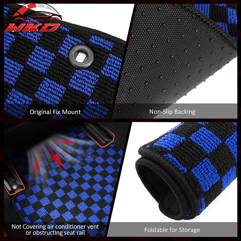 Fits 16-21 Honda Civic Anti-slip Floor Mats Checkered Carpets Black Blue Plaid