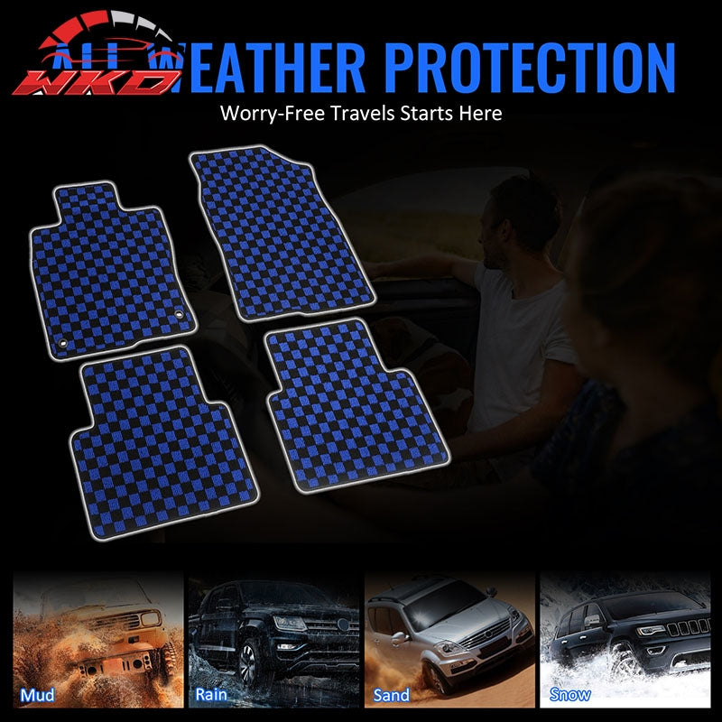Fits 16-21 Honda Civic Anti-slip Floor Mats Checkered Carpets Black Blue Plaid