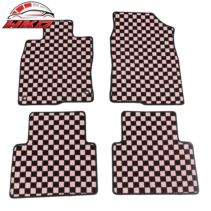 Wholesale 16-21 Honda Civic Anti-slip Floor Mats Checkered Carpets Black Pink Plaid