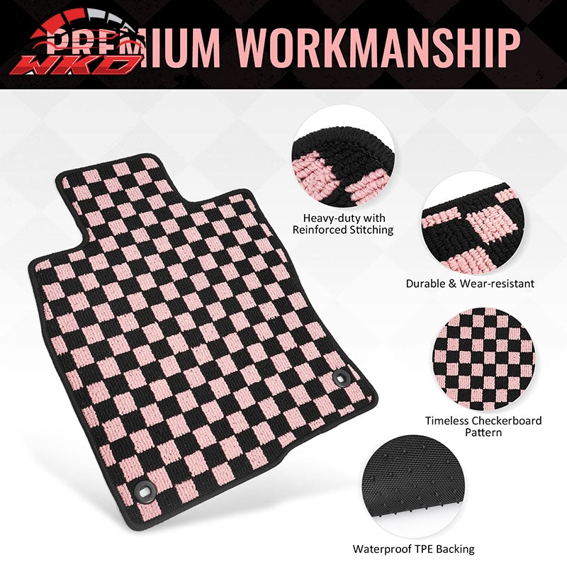 Fits 16-21 Honda Civic Anti-slip Floor Mats Checkered Carpets Black Pink Plaid