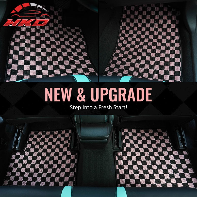 Fits 16-21 Honda Civic Anti-slip Floor Mats Checkered Carpets Black Pink Plaid