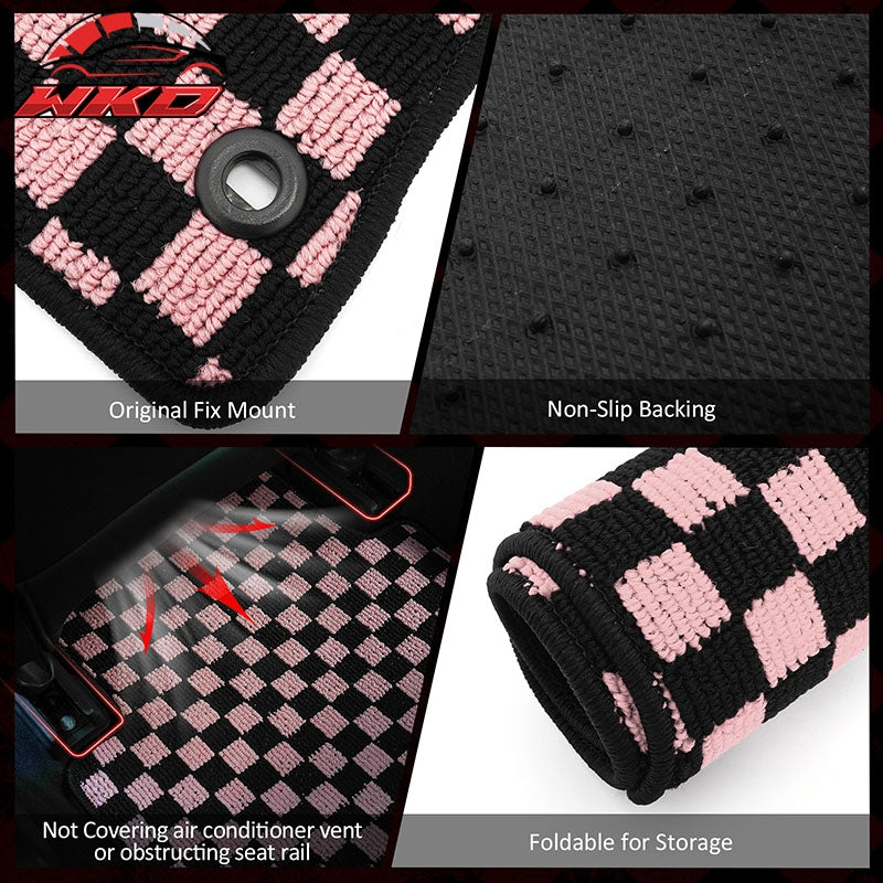 Fits 16-21 Honda Civic Anti-slip Floor Mats Checkered Carpets Black Pink Plaid