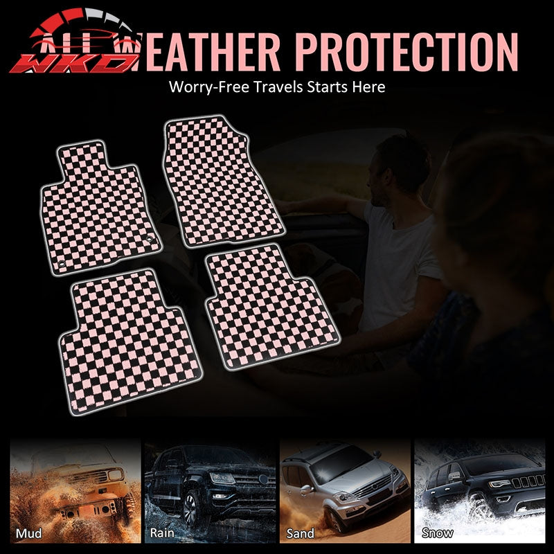 Fits 16-21 Honda Civic Anti-slip Floor Mats Checkered Carpets Black Pink Plaid