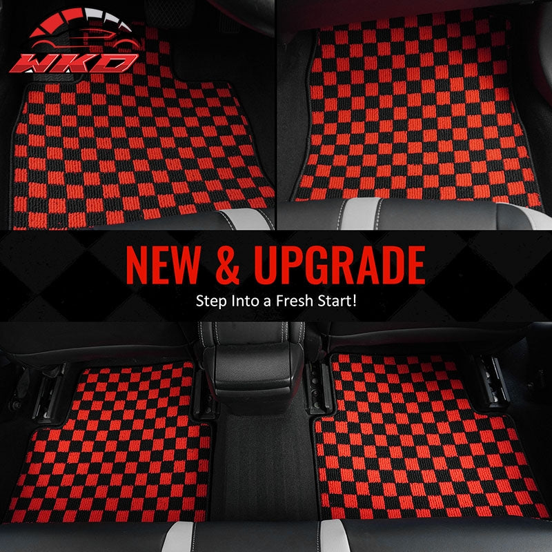 Fits 16-21 Honda Civic Anti-slip Floor Mats Checkered Carpets Black Red Plaid