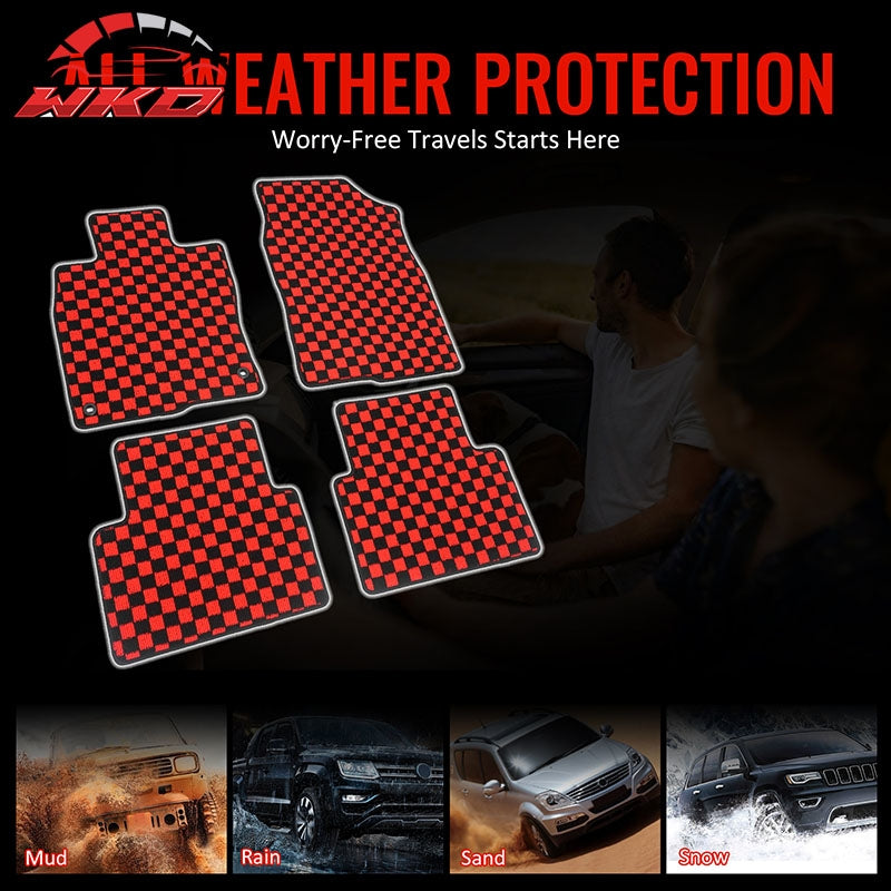 Fits 16-21 Honda Civic Anti-slip Floor Mats Checkered Carpets Black Red Plaid