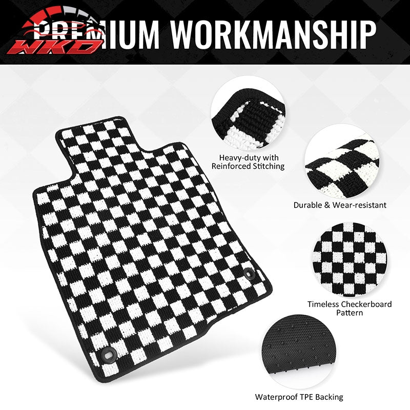 Fits 16-21 Honda Civic Anti-slip Floor Mats Checkered Carpets Black White Plaid