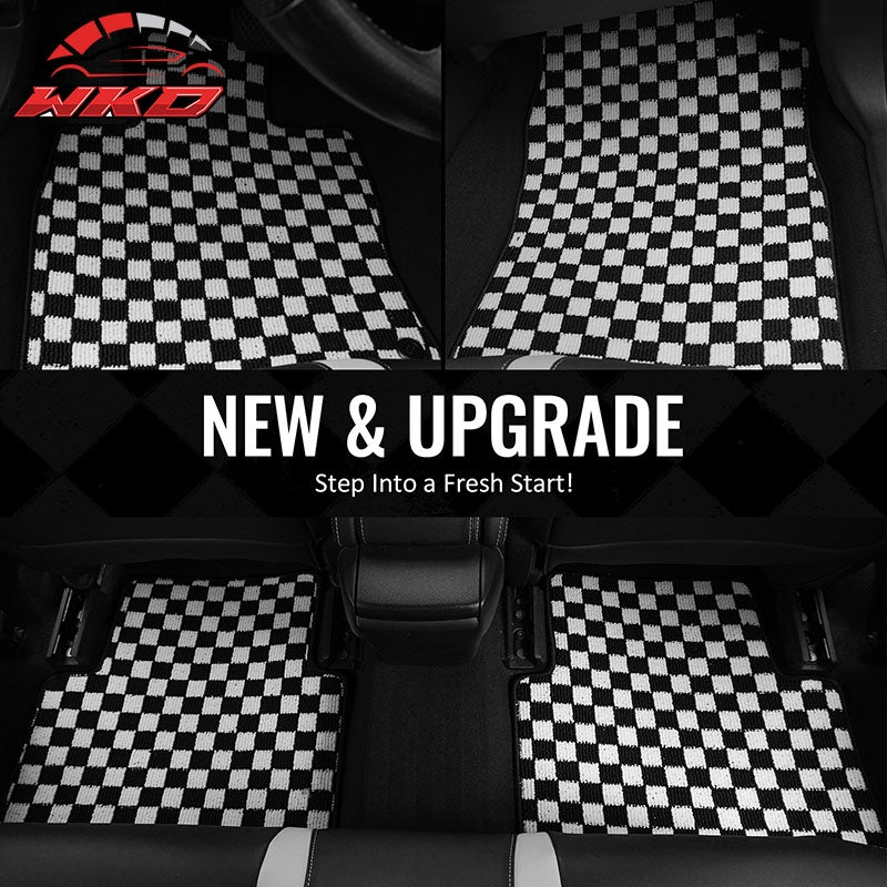 Fits 16-21 Honda Civic Anti-slip Floor Mats Checkered Carpets Black White Plaid