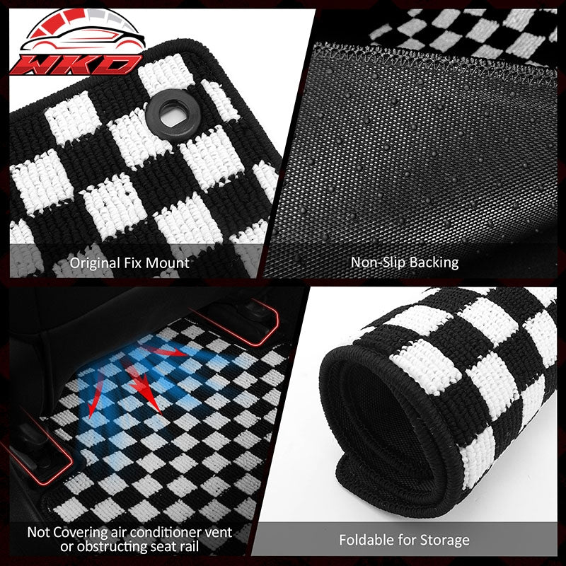 Fits 16-21 Honda Civic Anti-slip Floor Mats Checkered Carpets Black White Plaid