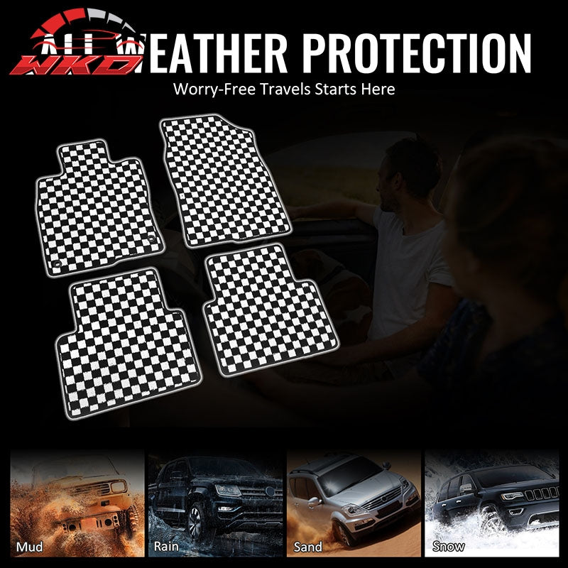 Fits 16-21 Honda Civic Anti-slip Floor Mats Checkered Carpets Black White Plaid