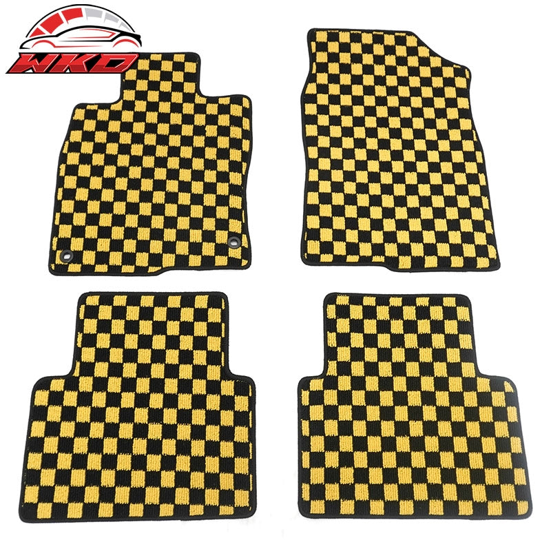 Wholesale 16-21 Honda Civic Anti-slip Floor Mats Checkered Carpets Black Yellow Plaid