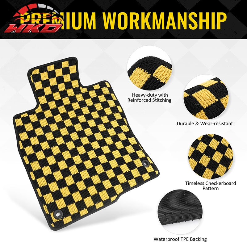 Fits 16-21 Honda Civic Anti-slip Floor Mats Checkered Carpets Black Yellow Plaid