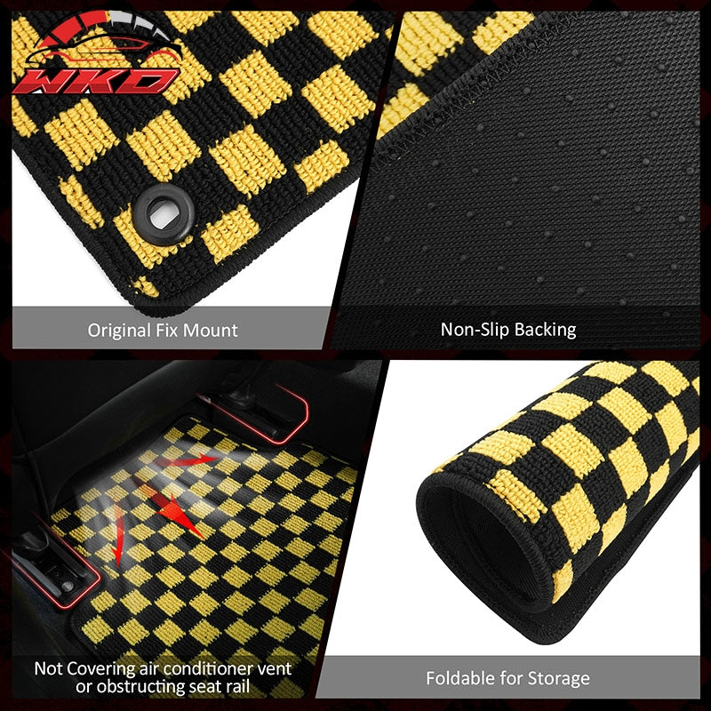 Fits 16-21 Honda Civic Anti-slip Floor Mats Checkered Carpets Black Yellow Plaid
