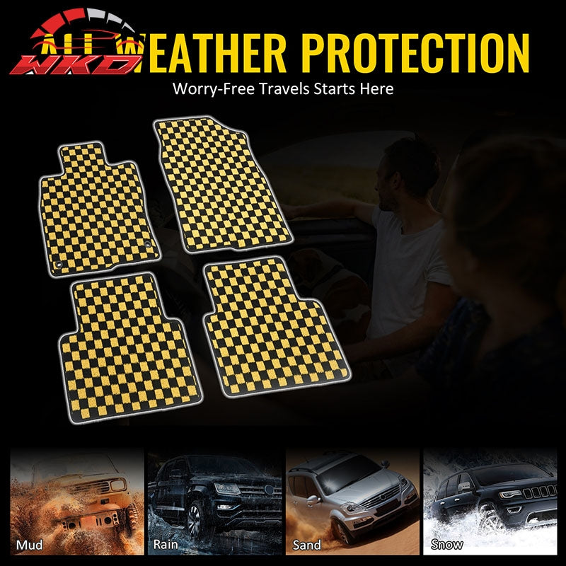 Fits 16-21 Honda Civic Anti-slip Floor Mats Checkered Carpets Black Yellow Plaid