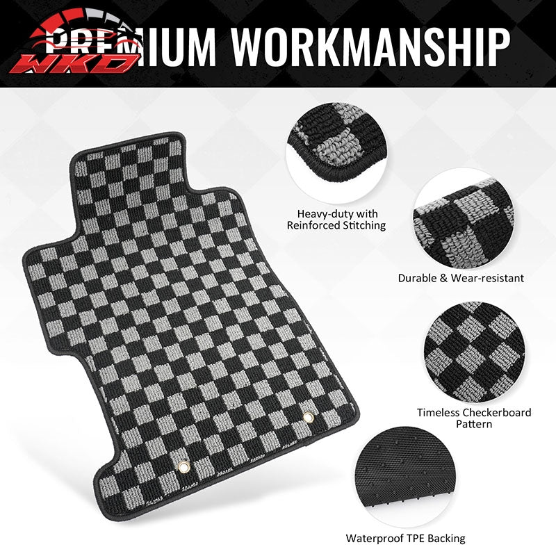 For 06-11 Honda Civic Auto Floor Mats Non-Slip Carpet Checkered Black Gray Plaid