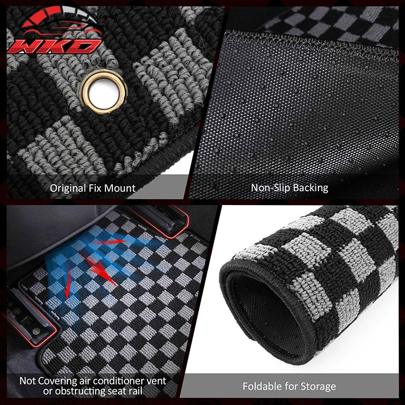 For 06-11 Honda Civic Auto Floor Mats Non-Slip Carpet Checkered Black Gray Plaid