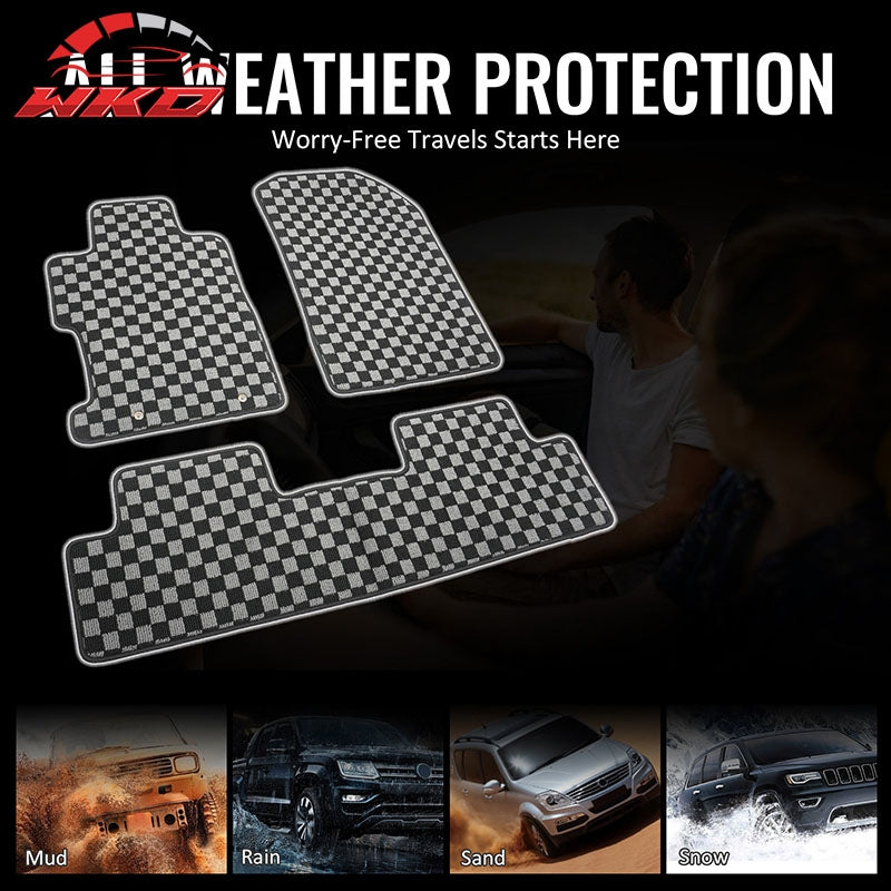 For 06-11 Honda Civic Auto Floor Mats Non-Slip Carpet Checkered Black Gray Plaid