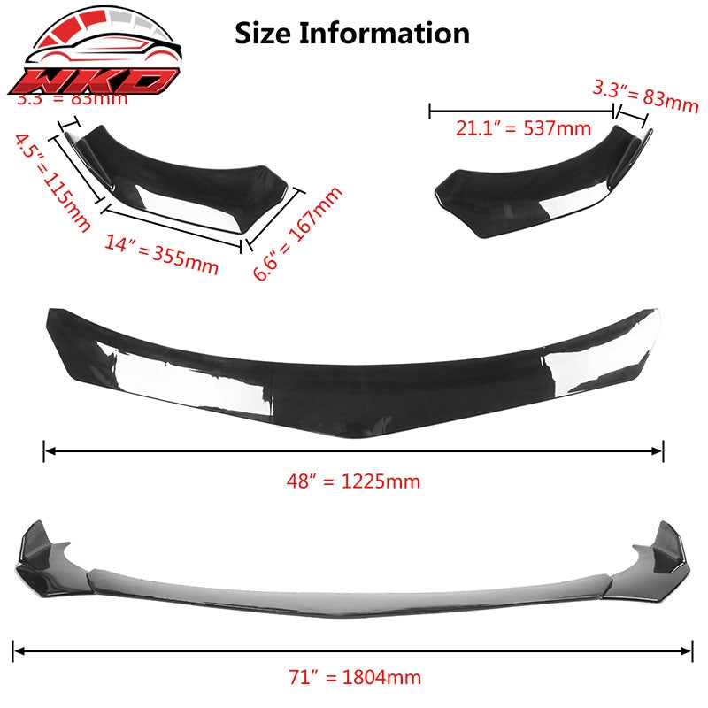 Fits Honda Civic 66"-71" B Style 3PCS Front Bumper Lip Gloss Black + Strut Rods