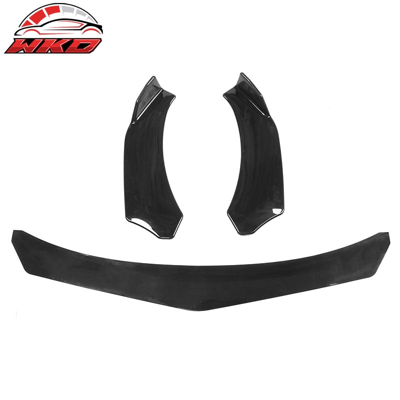 Fits Honda Civic 66"-71" B Style Gloss Black 3PCS Front Bumper Lip + Strut Rods