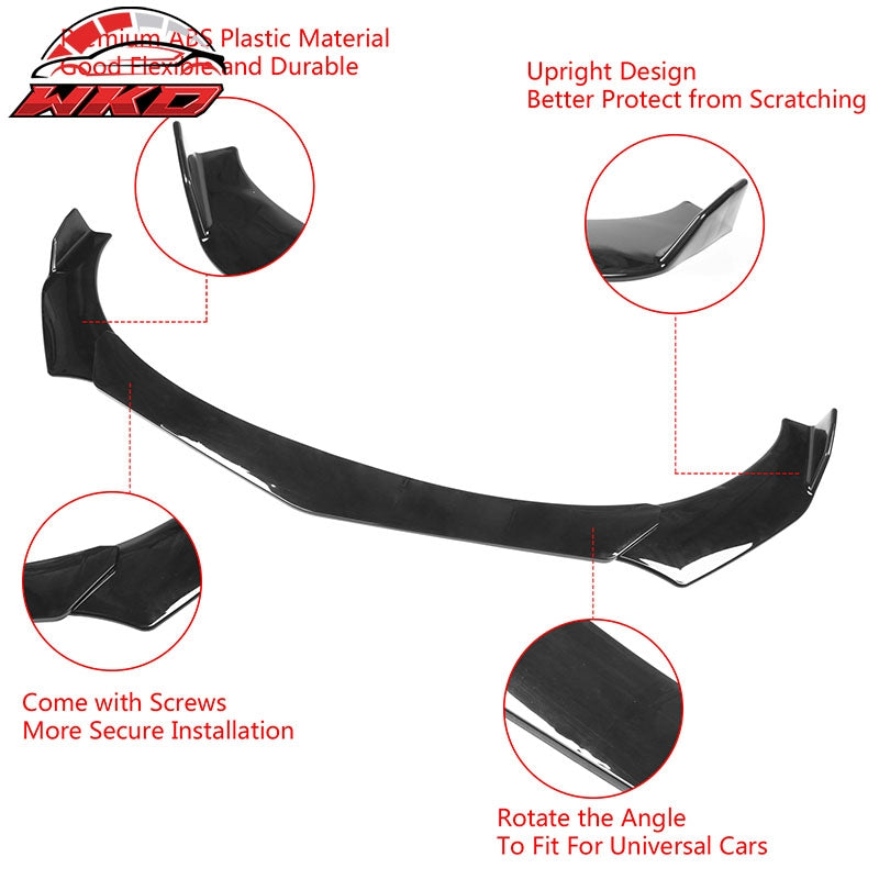 Fits Honda Civic 66"-71" B Style Gloss Black 3PCS Front Bumper Lip + Strut Rods