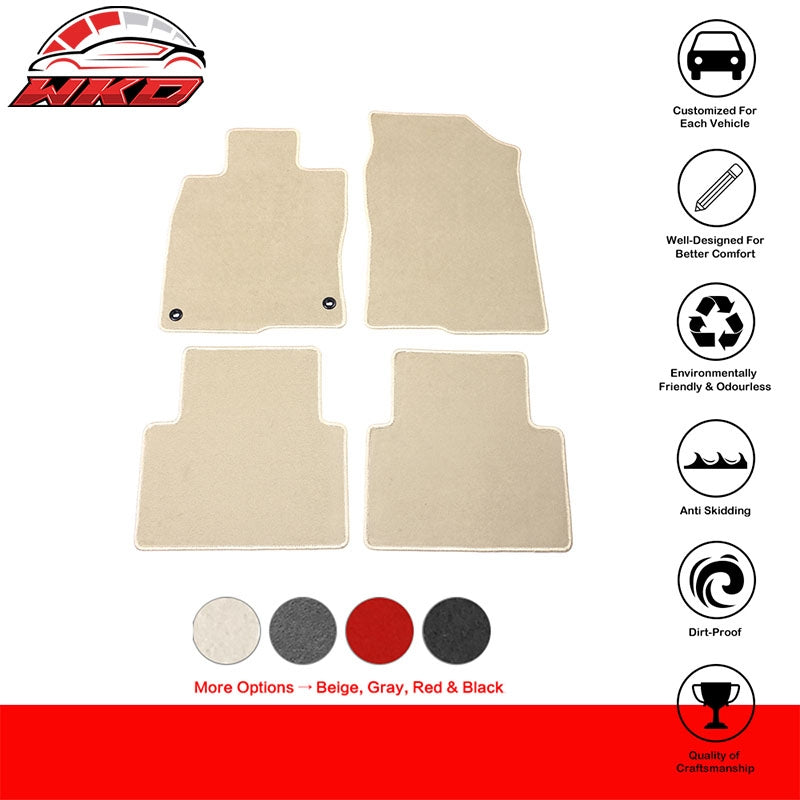 Fits 16-21 Honda Civic Beige Nylon Car Floor Mats Liner Front & Rear Carpet 4PCS