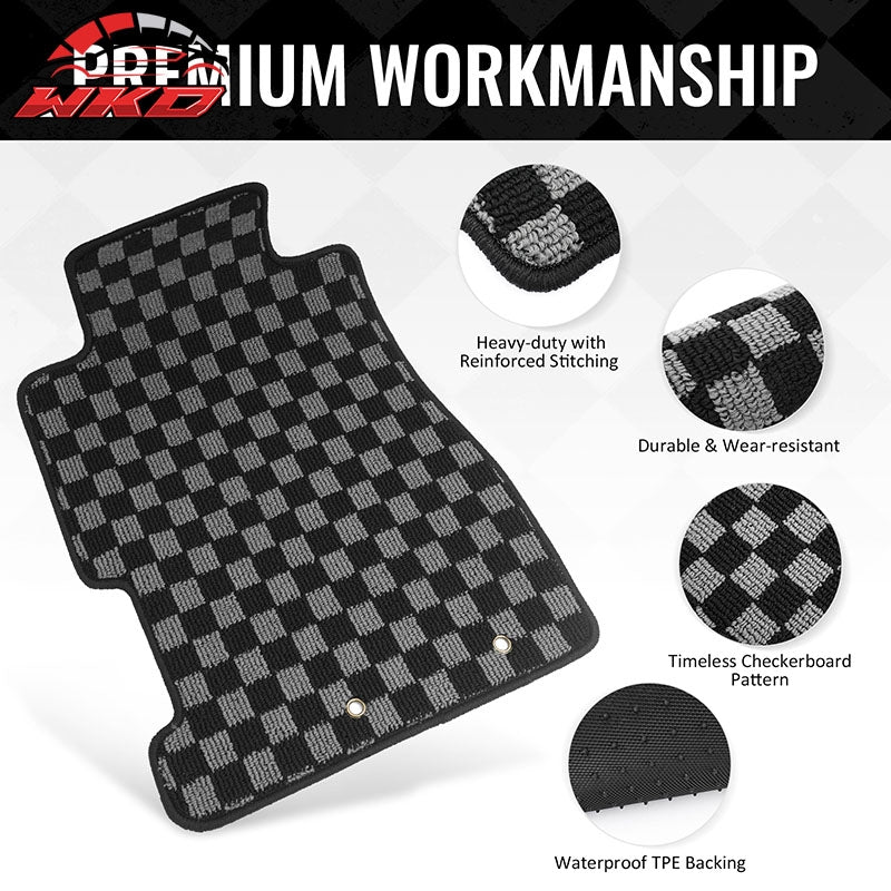 Fits 01-05 Honda Civic Floor Mats Non-Slip Carpets Checkered Black Gray Plaid