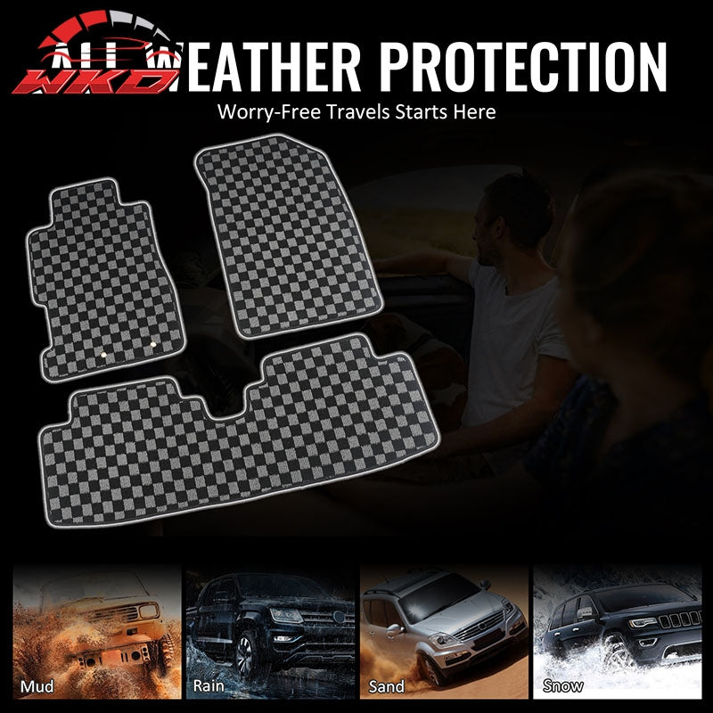 Fits 01-05 Honda Civic Floor Mats Non-Slip Carpets Checkered Black Gray Plaid